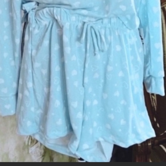 CATHERINE MALANDRINO BLUE WHITE HEART PRINT SMALL SHORTS SET NWT - Picture 5 of 5